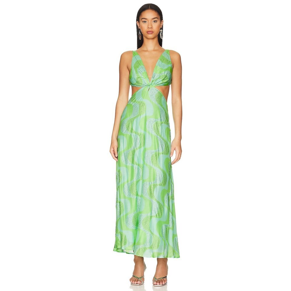 NWT Sundress Shana Crystal Beaded Dress in Amazonia Rhinestones Lime & Pool XS
